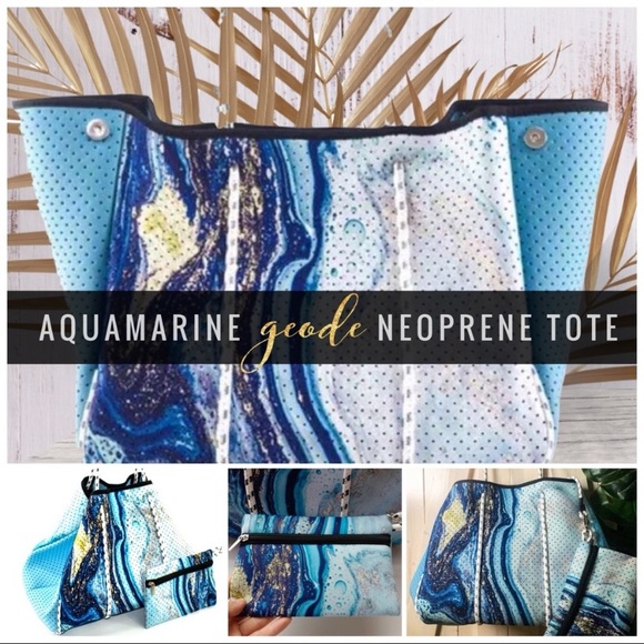 new lily pink CORAL REEF waterproof neoprene tote light resort travel beach bag - Picture 12 of 16